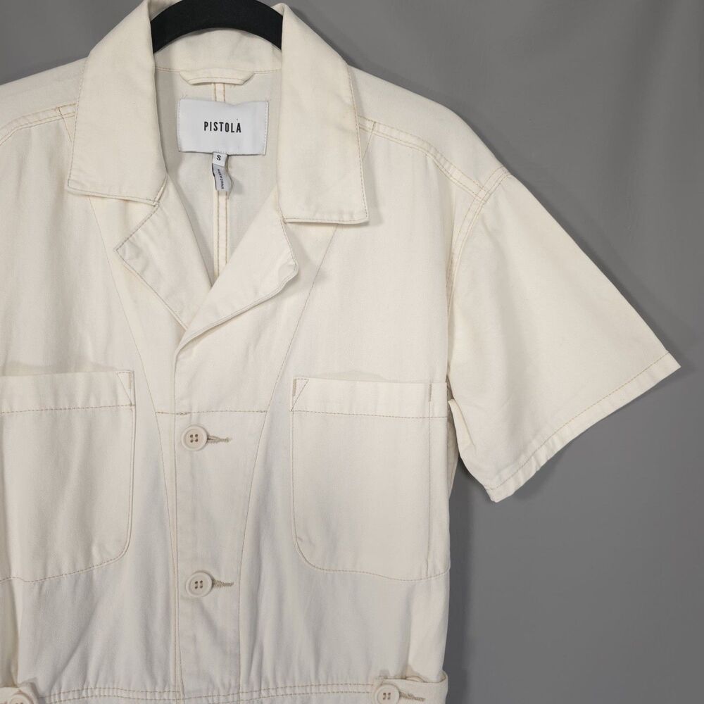 PISTOLA Women's Jumpsuit SMALL Ivory Short Sleeve Button Front P1950SOL-ATW - Picture 10 of 16